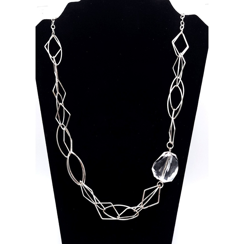 Silver‎ Geometric Chain Necklace Clear Acrylic Statement